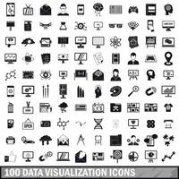 Conjunto de 100 ícones de visualização de dados, estilo simples vetor