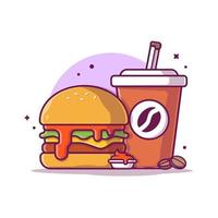 hambúrguer com café e ketchup ilustração de ícone de vetor dos desenhos animados. comida objeto ícone conceito isolado vetor premium. estilo de desenho animado plano