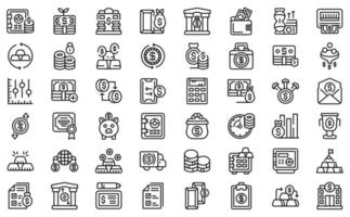 conjunto de ícones de reservas bancárias, estilo de estrutura de tópicos vetor
