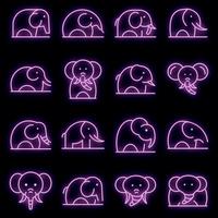 ícones de elefante definir vetor neon