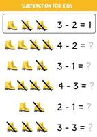 subtração com bota de caminhada. jogo de matemática educacional para crianças. vetor