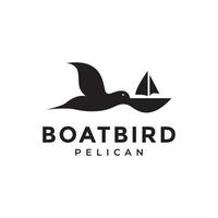 pelicano voador com design de logotipo de barco vetor símbolo gráfico ilustração ideia criativa