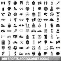 Conjunto de 100 ícones de acessórios esportivos, estilo simples vetor