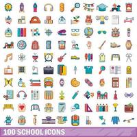 conjunto de 100 ícones da escola, estilo cartoon vetor