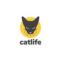 cabeça de gato preto com design de logotipo por do sol vetor gráfico símbolo ícone ilustração ideia criativa