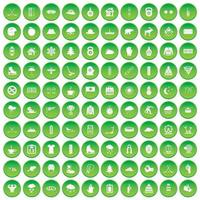 100 ícones de férias de inverno definir círculo verde vetor