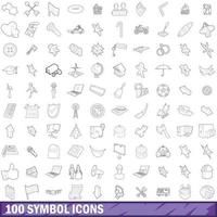 conjunto de 100 ícones de símbolo, estilo de contorno vetor