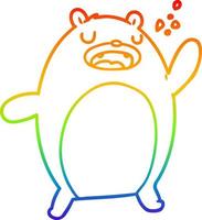desenho de linha de gradiente de arco-íris urso de desenho animado engraçado vetor