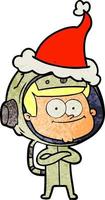 feliz astronauta texturizado cartoon de um chapéu de Papai Noel vestindo vetor