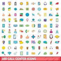 Conjunto de 100 ícones de call center, estilo cartoon vetor