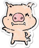 vinheta angustiada de um porco de desenho animado com raiva vetor