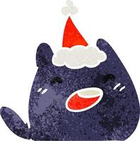 desenho retrô de natal de gato kawaii vetor