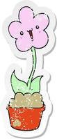 vinheta angustiada de uma linda flor de desenho animado vetor