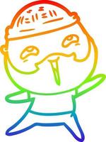 desenho de linha gradiente arco-íris desenho animado homem barbudo feliz vetor
