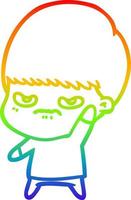 desenho de linha de gradiente de arco-íris menino de desenho animado irritado vetor