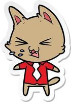 adesivo de um gato de desenho animado vestindo camisa assobiando vetor