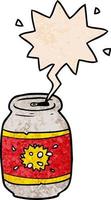 lata de desenho animado de refrigerante e bolha de fala no estilo de textura retrô