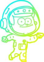 desenho de linha de gradiente frio desenho animado de astronauta feliz vetor