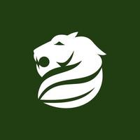logotipo de ilustração de cabeça de leão moderno, modelo de vetor de design de folha
