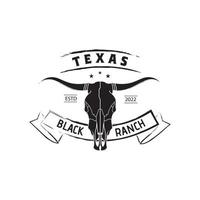 crânio de touro vintage texas longhorn, vista frontal. ilustração vetorial. vetor