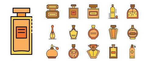 ícones de garrafas de fragrância definir vetor de cor de linha