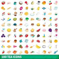 conjunto de 100 ícones de chá, estilo 3d isométrico vetor