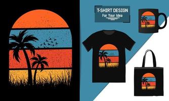 camiseta elegante de verão design vetorial de árvore de praia estampas de festa na praia sobre o tema vetor