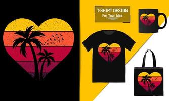 camiseta elegante de verão design vetorial de árvore de praia estampas de festa na praia sobre o tema vetor