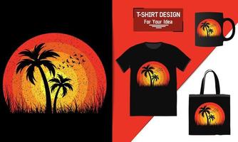 camiseta elegante de verão design vetorial de árvore de praia estampas de festa na praia sobre o tema vetor