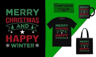 feliz natal e feliz citação de letras de inverno, design de camiseta de natal, vetor de tipografia uma caneca e natal engraçado pronto para impressão