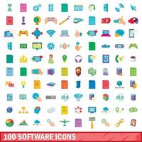 conjunto de 100 ícones de software, estilo cartoon vetor