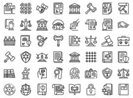 conjunto de ícones de justiça, estilo de estrutura de tópicos vetor