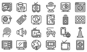 conjunto de ícones de tv interativos, estilo de estrutura de tópicos vetor