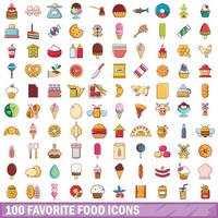 conjunto de 100 ícones de comida favorita, estilo cartoon vetor