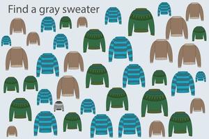 encontre o suéter cinza entre os outros. planilha pré-escolar, planilha para crianças, planilha para impressão vetor