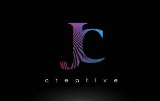 jc design de logotipo com várias linhas e cores azuis roxas. vetor