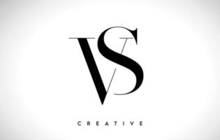 vs design de logotipo de carta artística com fonte serif em cores preto e branco ilustração vetorial vetor
