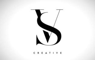 sv design de logotipo de carta artística com fonte serif em cores preto e branco ilustração vetorial vetor