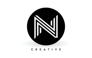 n design de logotipo de letra em um círculo preto. linhas brancas criativas um vetor de ícone de logotipo de carta