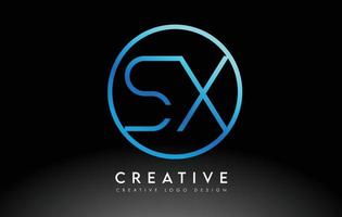 design de logotipo de letras sx neon azul fino. conceito criativo de carta limpa simples. vetor