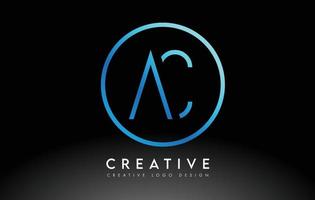 design de logotipo de letras ac neon azul fino. conceito criativo de carta limpa simples. vetor
