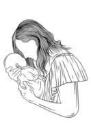 família feliz mãe e bebê nascidos linda menina e criança pais mulheres poder mamãe bebê nascimento linha arte estilo desenhado à mão vetor