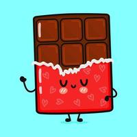 chocolate engraçado bonito acenando a mão. vetor mão desenhada ícone de ilustração de personagem kawaii dos desenhos animados. isolado em fundo azul. conceito de personagem de chocolate