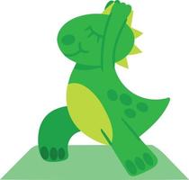 adorável dinossauro verde fazendo ioga na esteira. ilustração vetorial isolada no fundo branco. asanas de ioga. elemento de design vetor