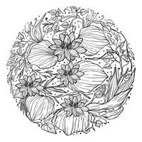 doodle padrão floral em preto e branco. página para livro de colorir trabalho muito interessante e relaxante para crianças e adultos. desenho zentangle. tapete de flores no jardim mágico vetor
