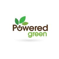 um logotipo de marca de palavra de logotipo que dizia verde energizado na cor verde com botão liga / desliga e folha para o logotipo do projeto de energia verde