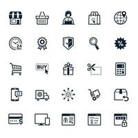 ícones de comércio eletrônico e compras online com fundo branco vetor