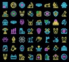 conjunto de ícones de manipulador de cães vetor neon