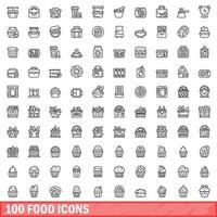 conjunto de 100 ícones de comida, estilo de contorno vetor