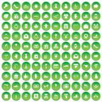 100 ícones de presente definir círculo verde vetor